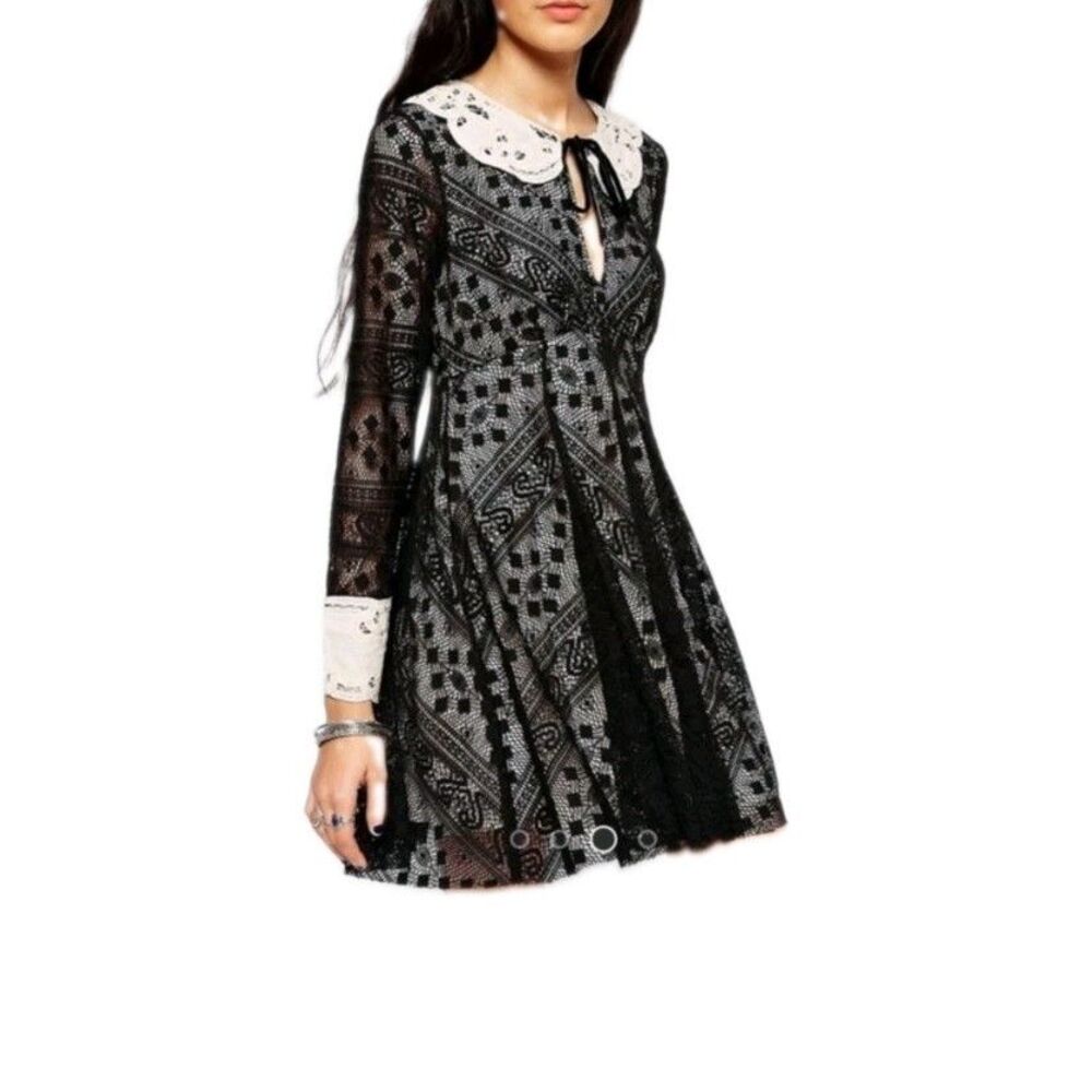 Free People Talk That Talk Peter Pan Collar Lace Whimsy goth dress sz 6